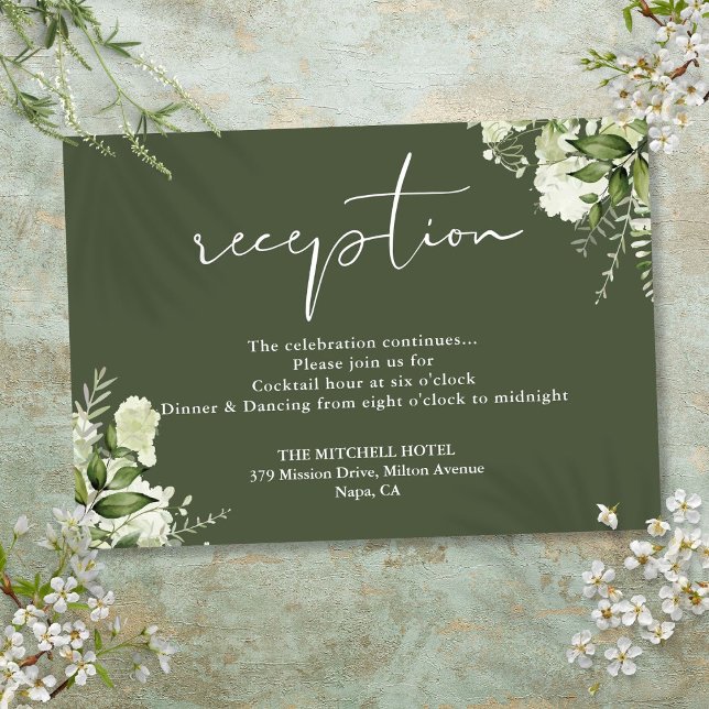 Olive Green Greenery Floral Wedding Reception Enclosure Card (Olive Green Greenery Floral Wedding Reception Enclosure Card)
