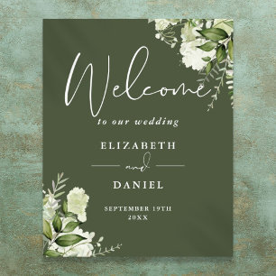 Olive Green Greenery Floral Wedding Welcome Sign