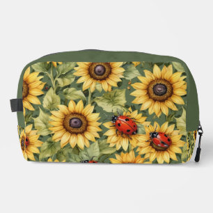 Olive Green Greenery Sunflower Lady Bug Garden Zen Dopp Kit