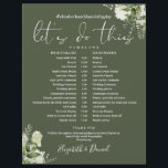 Olive Green Greenery Wedding Schedule Timeline<br><div class="desc">This stylish olive green floral greenery wedding schedule-timeline can be personalized with your wedding details in chic typography. Designed by Thisisnotme©</div>