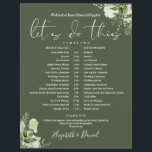 Olive Green Greenery Wedding Schedule Timeline<br><div class="desc">This stylish olive green floral greenery wedding schedule-timeline can be personalized with your wedding details in chic typography. Designed by Thisisnotme©</div>