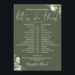 Olive Green Greenery Wedding Schedule Timeline Programme<br><div class="desc">This stylish olive green greenery floral wedding schedule-timeline can be personalized with your wedding details in chic typography. Designed by Thisisnotme©</div>