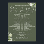 Olive Green Greenery Wedding Schedule Timeline Programme<br><div class="desc">This stylish olive green greenery floral wedding schedule-timeline can be personalized with your wedding details in chic typography. Designed by Thisisnotme©</div>