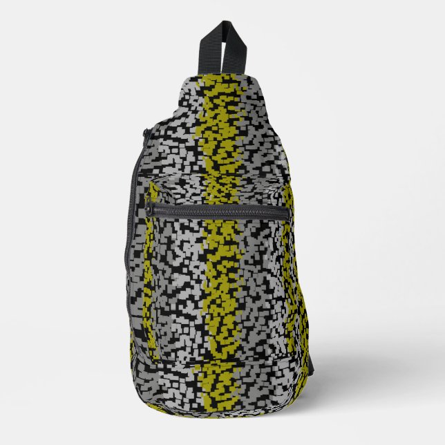 Olive green grey black digital pixelated stripes sling bag (Front)
