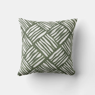 Olive Green Hand-Drawn Basket Weave Cushion