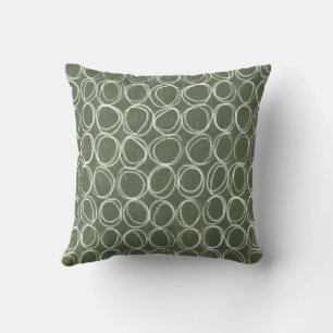 Olive Green Hand-Drawn Rustic Circle Doodles Cushion