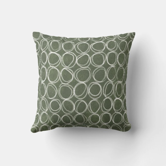 Olive Green Hand-Drawn Rustic Circle Doodles Cushion (Back)