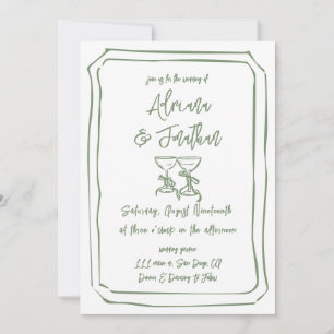 Olive Green Hand Drawn Wedding Details Card