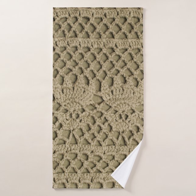Olive green handmade lace on olive background bath towel (Bath Towel)