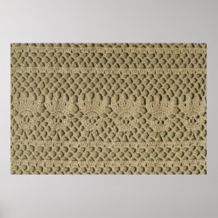 Olive green handmade lace on olive background poster