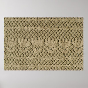 Olive green handmade lace on olive background poster