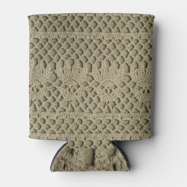 Olive Green Handmade Lace Pattern Can Cooler (Front)