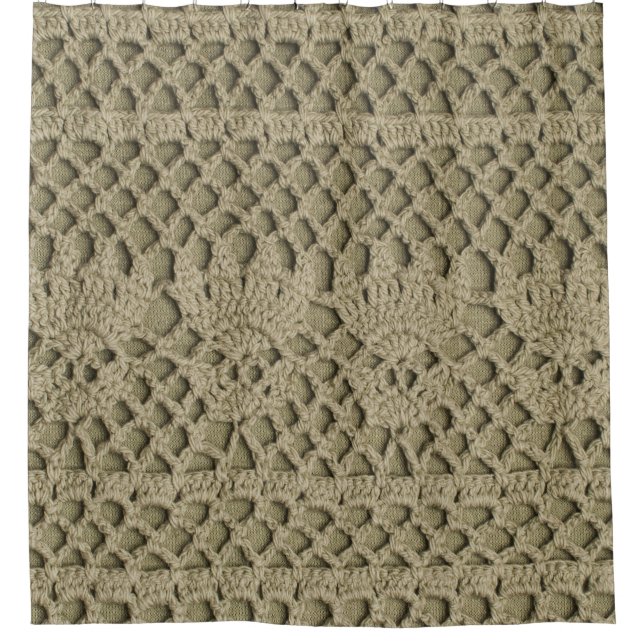 Olive Green Handmade Lace Pattern Shower Curtain (Front)