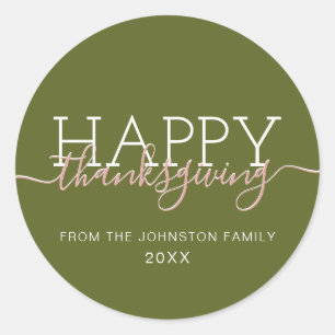 Olive green Happy thanksgiving Classic Round Sticker
