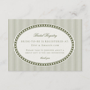 Olive Green Harlequin Checkered Bridal Registry Enclosure Card