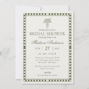 Olive Green Harlequin Checkered Bridal Shower Invitation