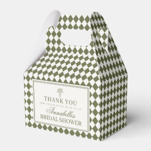 Olive Green Harlequin Chequered Bridal Shower Favour Box