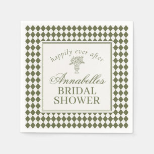 Olive Green Harlequin Chequered Bridal Shower Napkin