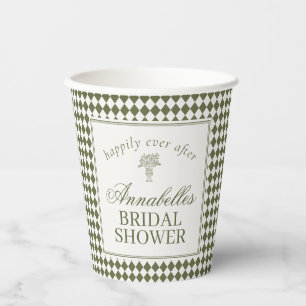 Olive Green Harlequin Chequered Bridal Shower Paper Cups