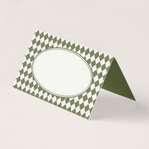 Olive Green Harlequin Chequered Folded Place Cards