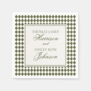 Olive Green Harlequin Chequered Wedding Napkin