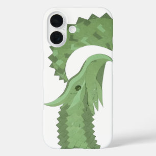 Olive green heart dragon on white iPhone 16 case