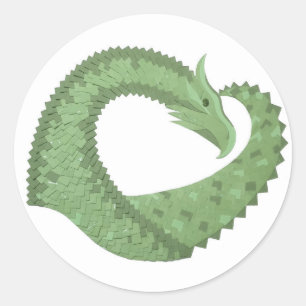 Olive green heart dragon on white classic round sticker