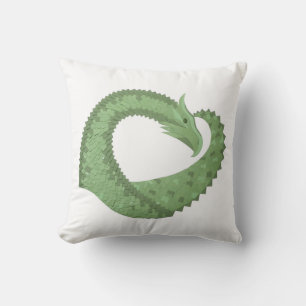 Olive green heart dragon on white cushion