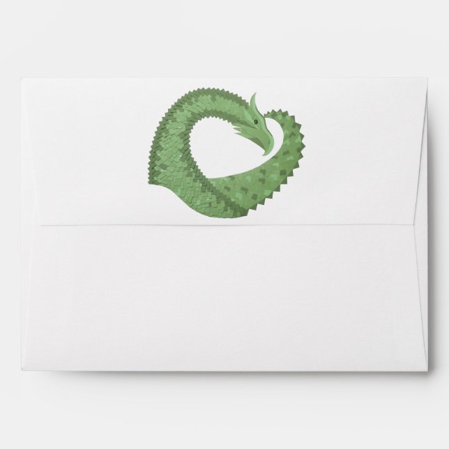 Olive green heart dragon on white envelope (Back (Top Flap))