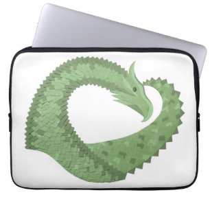 Olive green heart dragon on white laptop sleeve