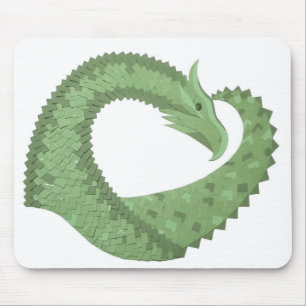 Olive green heart dragon on white mouse mat