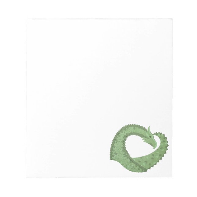 Olive green heart dragon on white notepad (Front)