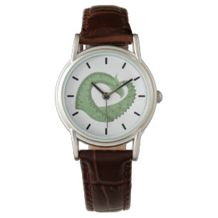 Olive green heart dragon on white watch