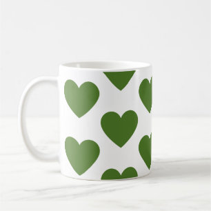 Olive green hearts fun white coffee mug
