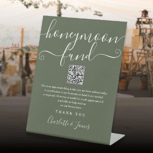 Olive Green Honeymoon Fund QR Code Pedestal Sign