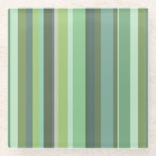 Olive green horizontal stripes glass coaster