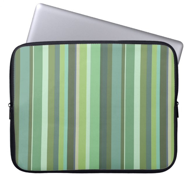 Olive green horizontal stripes laptop sleeve (Front)