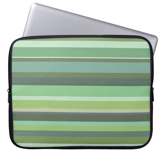 Olive green horizontal stripes laptop sleeve (Front)
