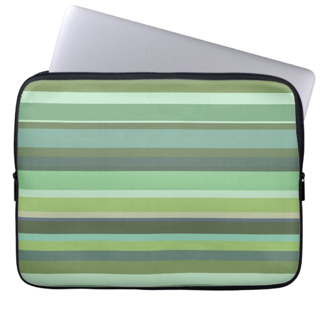Olive green horizontal stripes laptop sleeve (Front)
