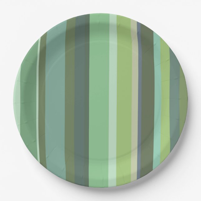 Olive green horizontal stripes paper plate (Front)