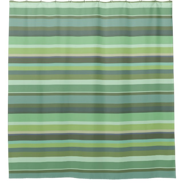Olive green horizontal stripes shower curtain (Front)