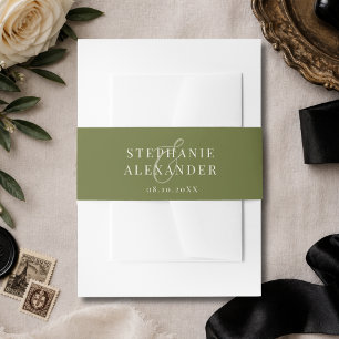 Olive Green & Ivory Classic Oval Old Money Wedding Invitation Belly Band