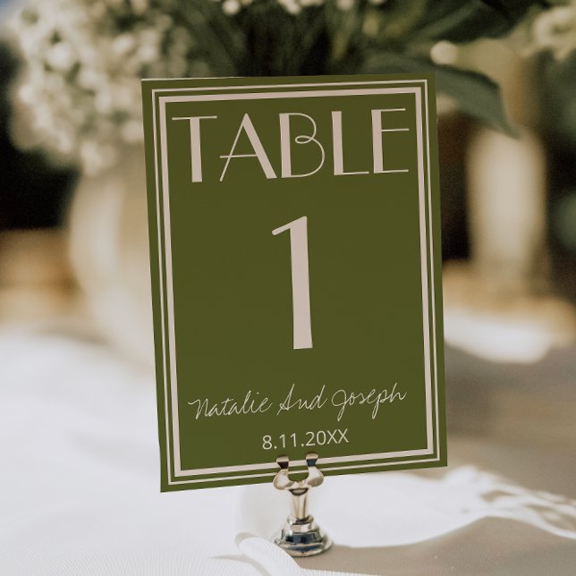 Olive Green Ivory Old Money Wedding Table Number (Creator Uploaded)