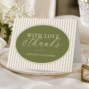 Olive Green & Ivory Stripes Oval Old Money Wedding Thank You Card