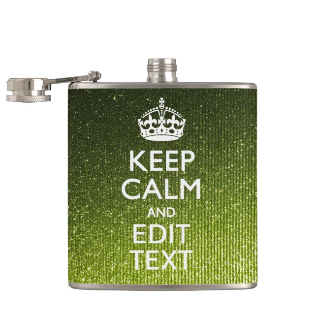 Olive Green Keep Calm Have Your Text Hip Flask (Opened)