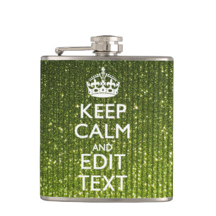 Olive Green Keep Calm Have Your Text Hip Flask