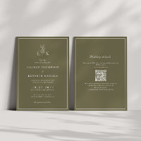 Olive Green Leaf Monogram QR Code Wedding