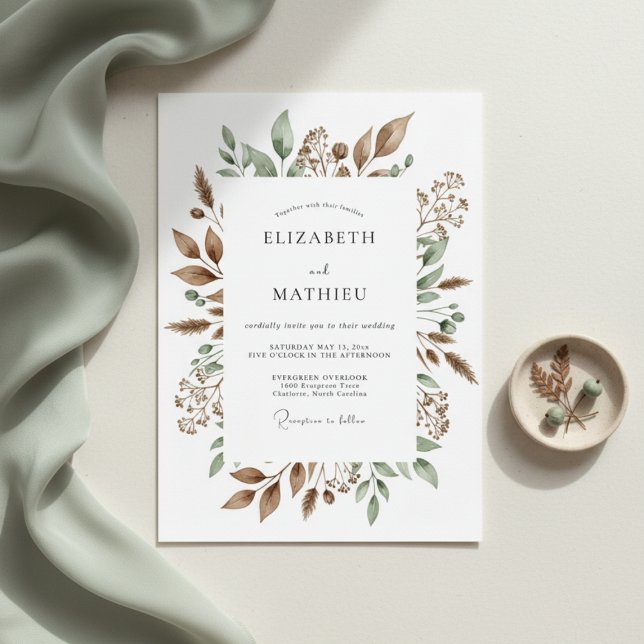 Olive Green Leaf Wedding Invitation (Creator Uploaded)