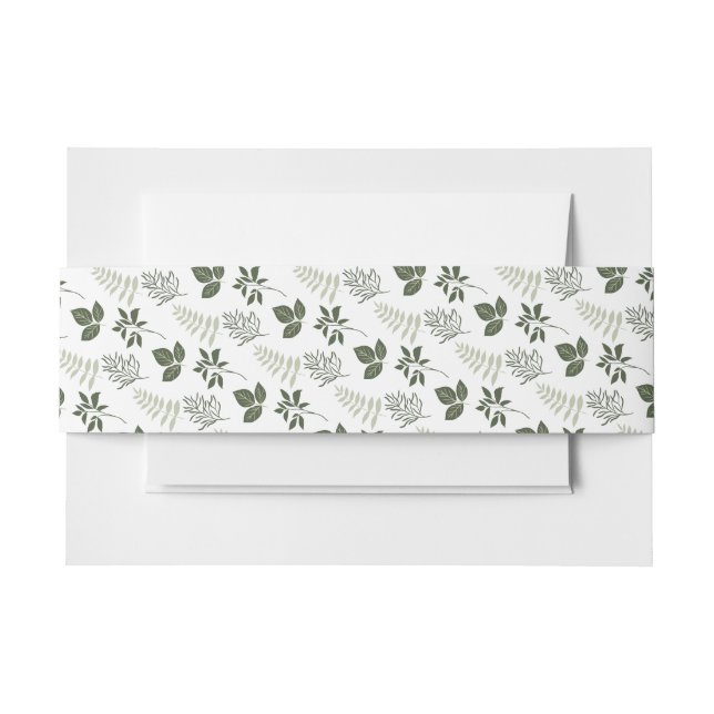 Olive Green Leaves Invitation Belly Band (Front Example)