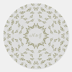 Olive Green Leaves Natural Oatmeal Rustic Wedding Classic Round Sticker